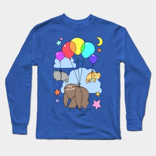 Balloon Sloth and Cats Long Sleeve T-Shirt